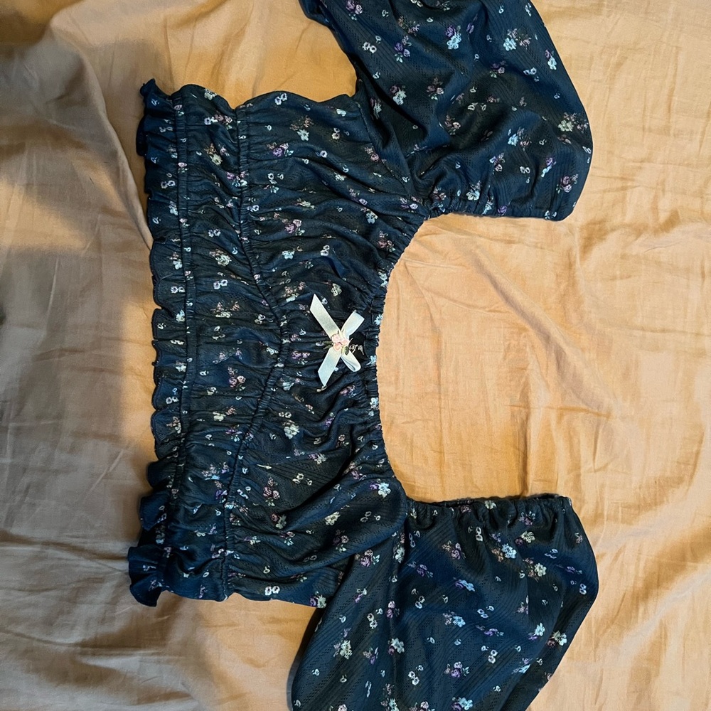 For Love And Lemons Floral Crop Top - Navy